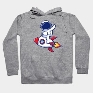 Cute Astronaut Riding Rocket And Waving Hoodie